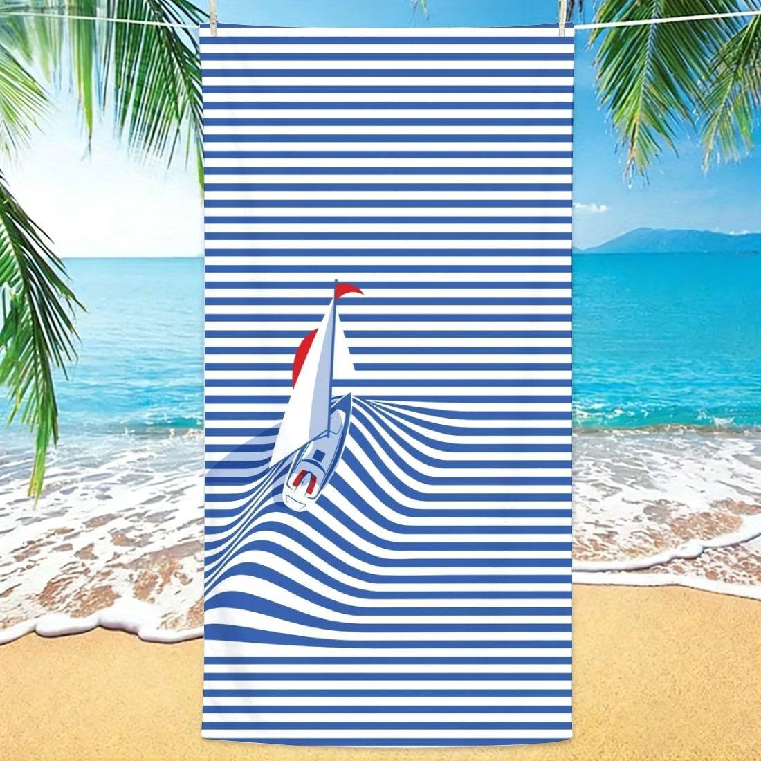 

Sailboat Stripe Beach Towel Single Sided 2DPrint Soft Microfiber Beach Towel Beach Pool Spa Bathroom Nautical Decor Calming Gift W30*H60(CM)
