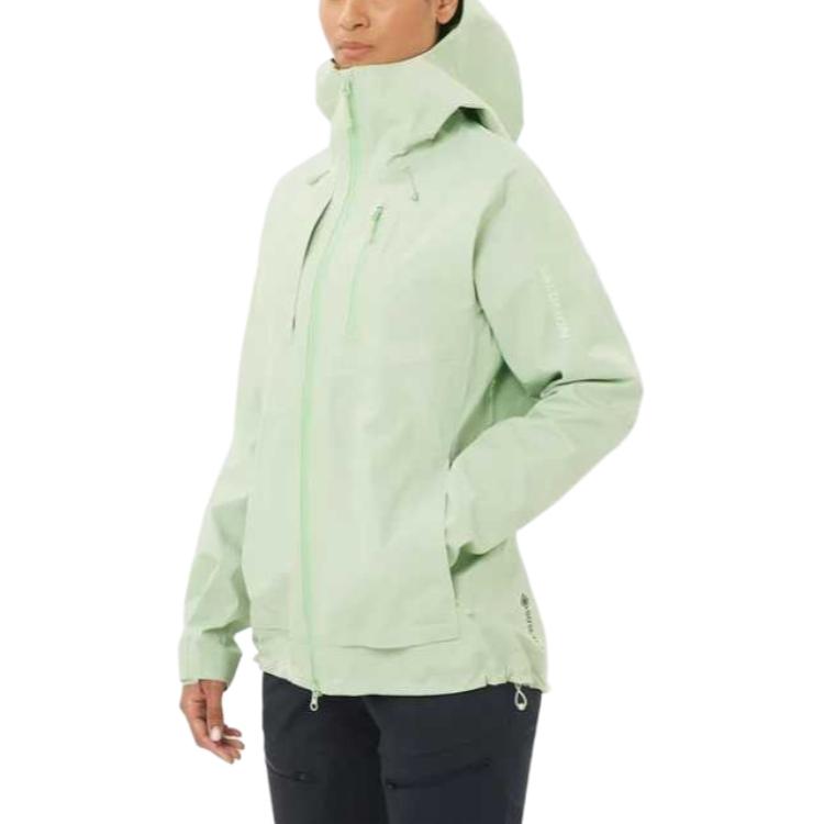 SALOMON SS25 Mountain Outdoor Breathable Waterproof Warm Hooded Jacket Women Jacket Mint-Wambo-Green C25484