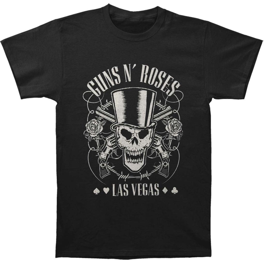 Men's Guns N Roses Top Hat, Skull, & Pistols Slim Fit T-shirt Small Black