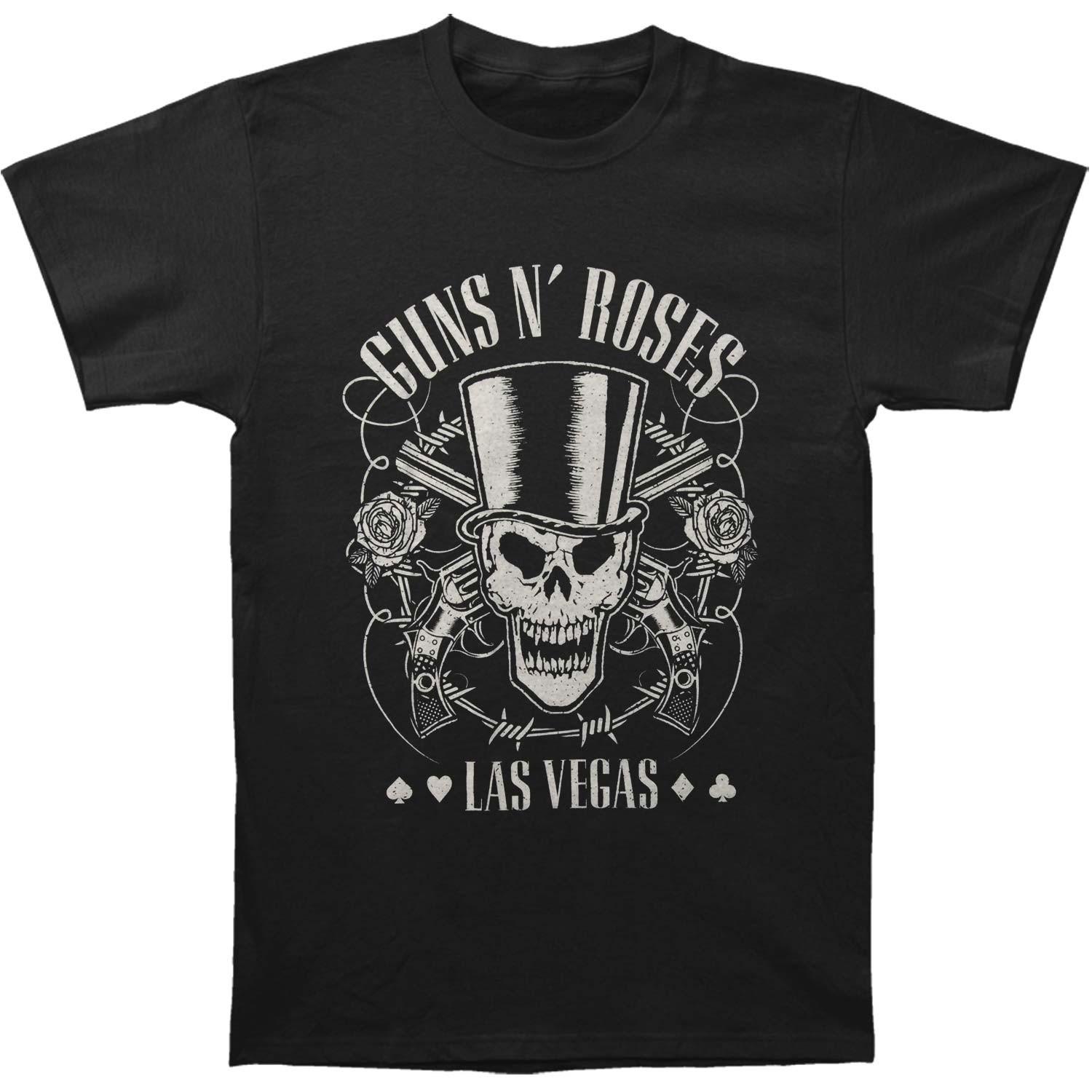 Men s Guns N Roses Top Hat, Skull, & Pistols Slim Fit T-shirt Medium Black L