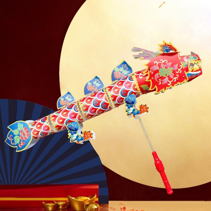 Paper Craft Dragon Light Toy DIY Material Bag for Chinese New Year Festive Paper Craft Dragon Home Decor Party Supply