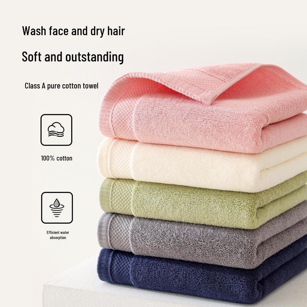 Plain Color Pure Cotton Face Towel - Thick, Non-Linting, Soft Household Towel