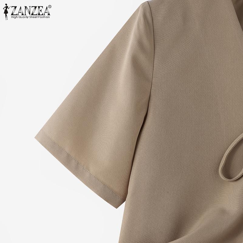 ZANZEA Women Casual V-Neck Short Sleeve Lace Up Cardigan Blouse