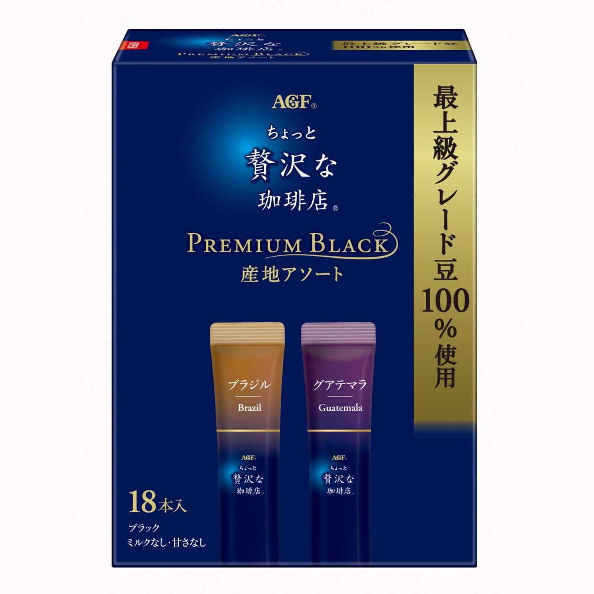 AGF Chotto Zeitaku na Kohiten Stick Black Premium Origin Assortment 18 Sticks CoffeeInstant Coffee