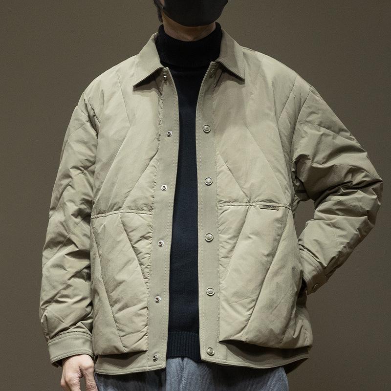 Men's 2024 Winter Lightweight White Duck Down Workwear Jacket Liner, Shirt-Style, Loose Plus Size Fit