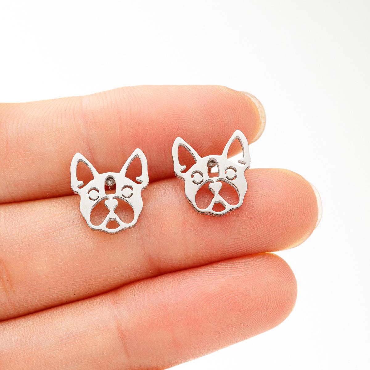 Kawaii Black Pug Stainless Steel Hollow Pet Ear Studs