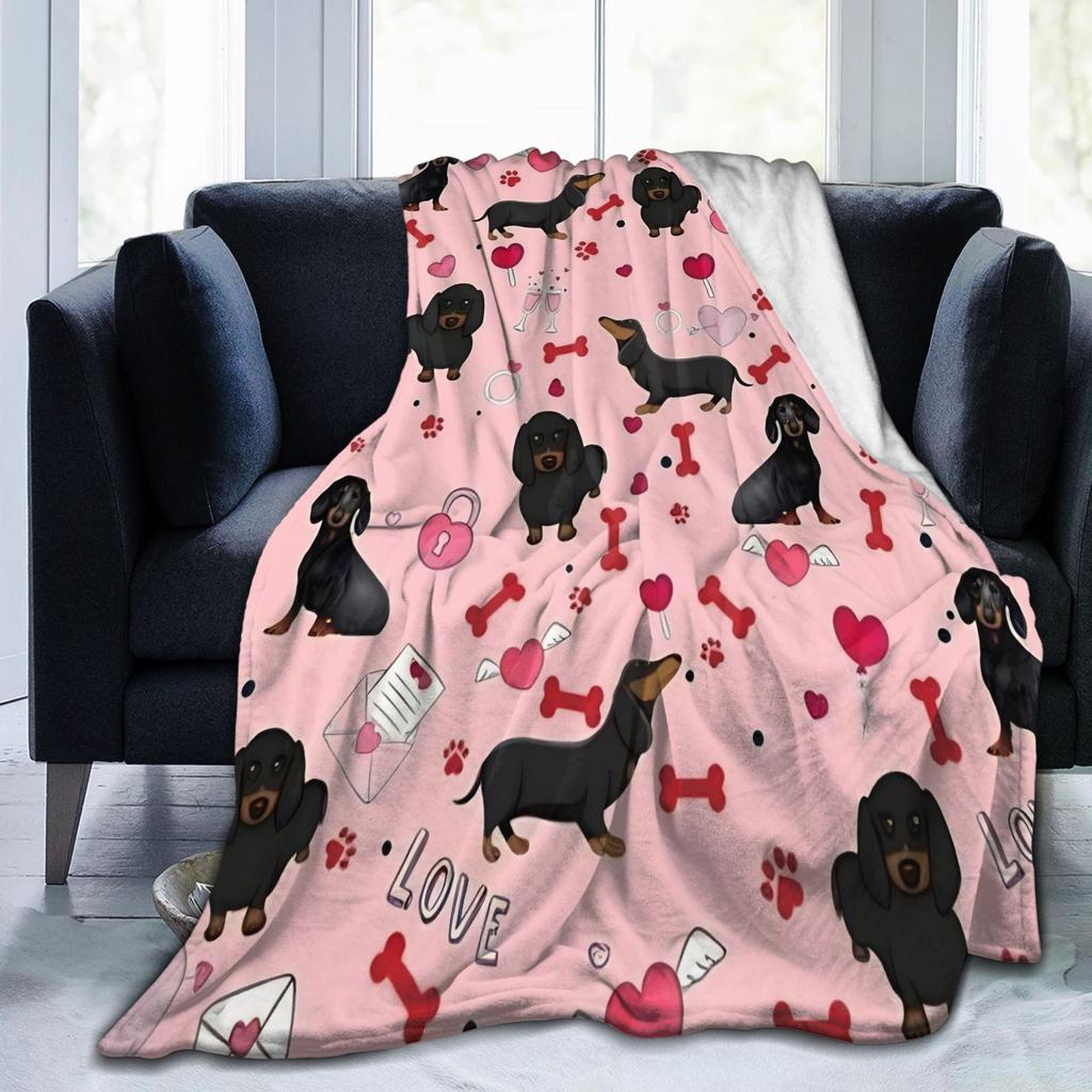 Dackel Valentinstag Fleece Decken Hunde Tier Lustige Überwurfdecken für Zuhause 150*125cm Steppdecke