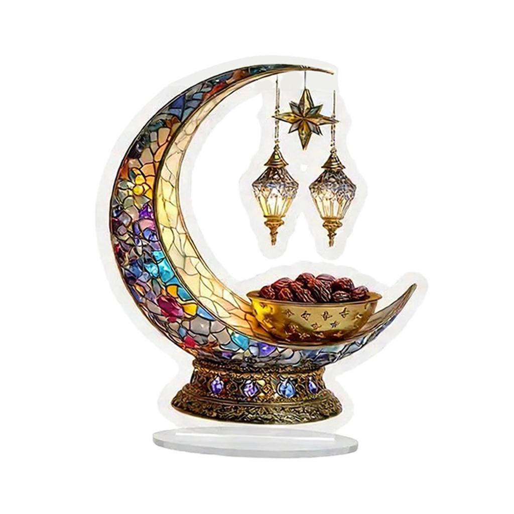 Eid Mubarak Moon Art Table Sign Acrylic Ramadan Decoration Modern Desktop Ornament for Bedroom Living Room Festival