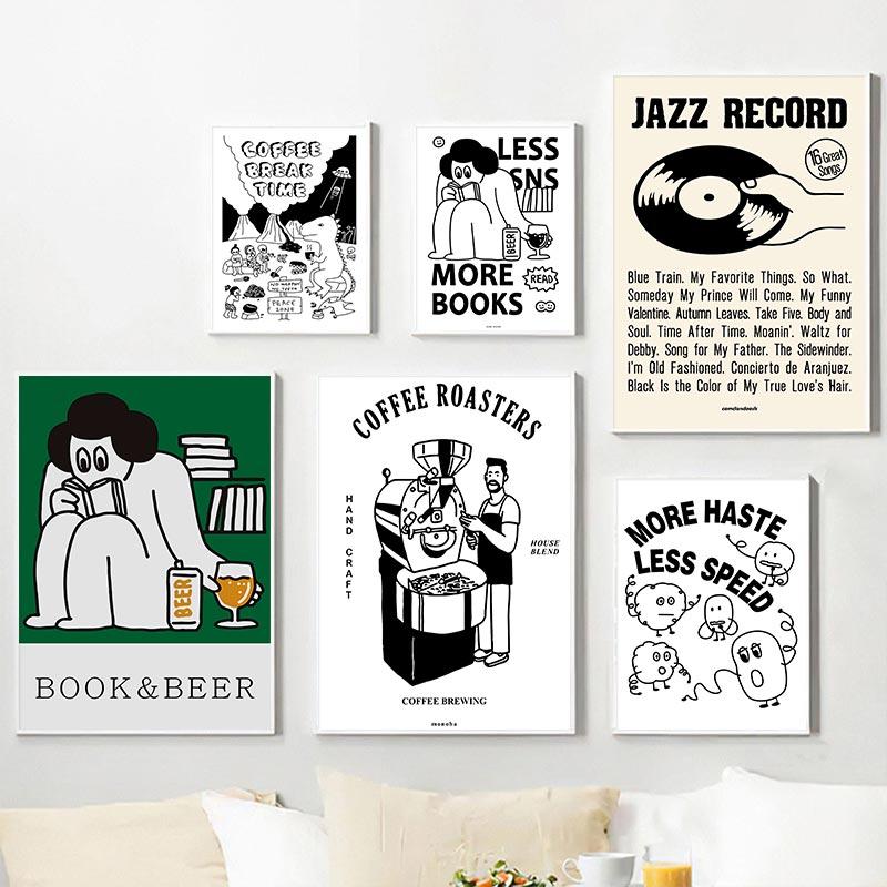 Korean Lovely Dinosaur Mouse Poster Black White Cartoon Canvas Painting Nordic Room Wall Art Picture For Home Interior Decor