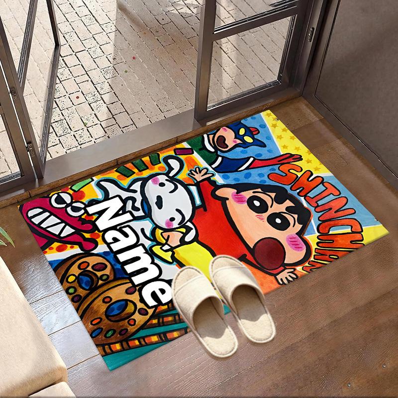 Custom Name Personalized Crayon Shin Print Carpet, Versatile Home Decor Rug, for Playroom, Apartment, Balcony, Entryway, Hallway Gift