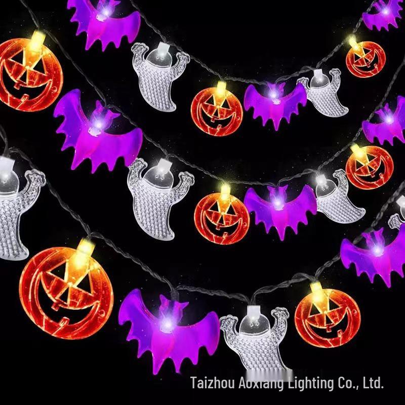Halloween LED String Lights - Pumpkin, Spider, Ghost, Horror Decor, Marigold Colored Small Lights