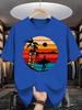 Beach Surf Unisex Short Sleeve Tshirt Retro Striped Sunset Palm Tree Surfer Silhouette O Neck Tee Holiday Male Casual Fashion Tops