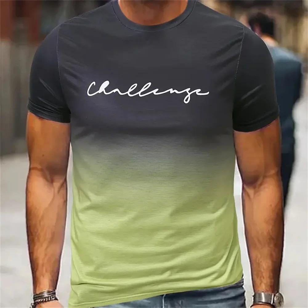 Summer Street Harajuku Men's Gradient Simple Letter Pattern Printed T-shirt Home Loose Short-sleeved O Neck Oversize Tops Tees