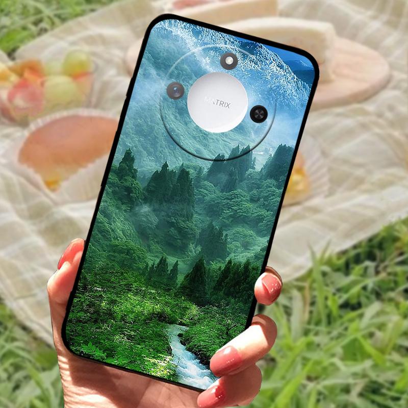 For Huawei Honor X60 Case Flowers Painted Cover Black Silicone Soft TPU Phone Case For Honor X60 Protective Shell Bumper