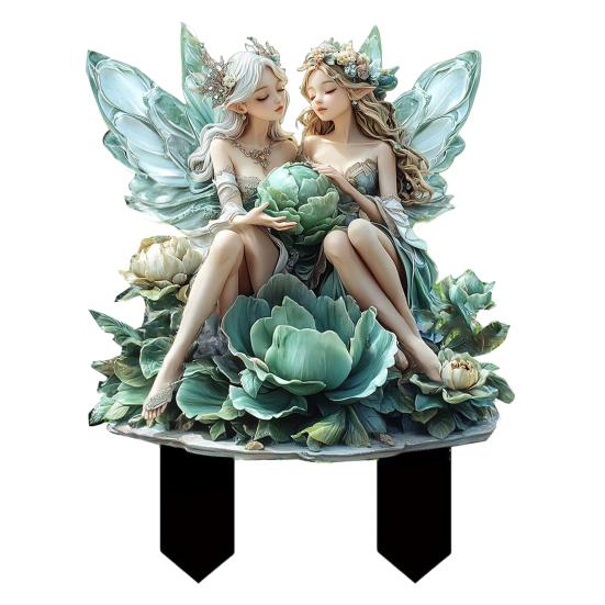Fairy Tale Garden Stake 2D Flat Acrylic Decorative Stake Weatherproof Goddess Fairy Decoration with Stake for Home Patio Outdoor Decoration
