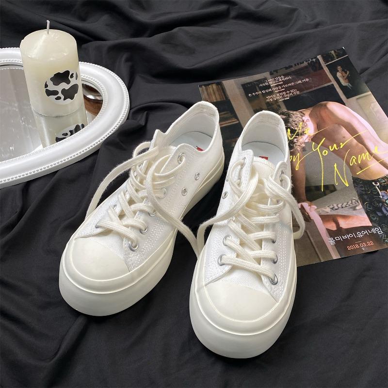 Canvas shoes women's platform heightening Hanhan big head shoes retro student little white shoes 508