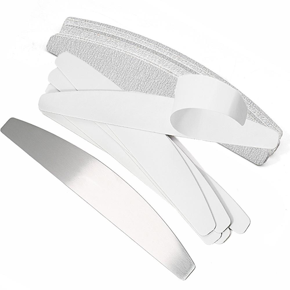 Tearable Gray-White Sanding Sheets: Replaceable Half-Moon Nail File with Stainless Steel Core for Shaping and Nail Art