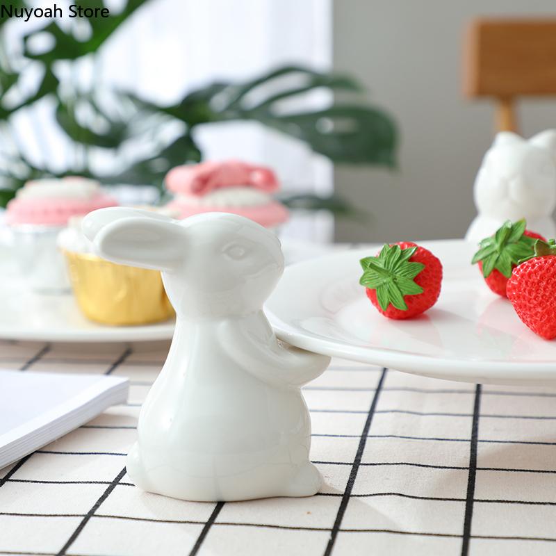 White Ceramic Rabbit Tray Creative Candy Tray Wedding Birthday Cake Tray Stand Dessert Table Tea Dessert Stand Display Plate