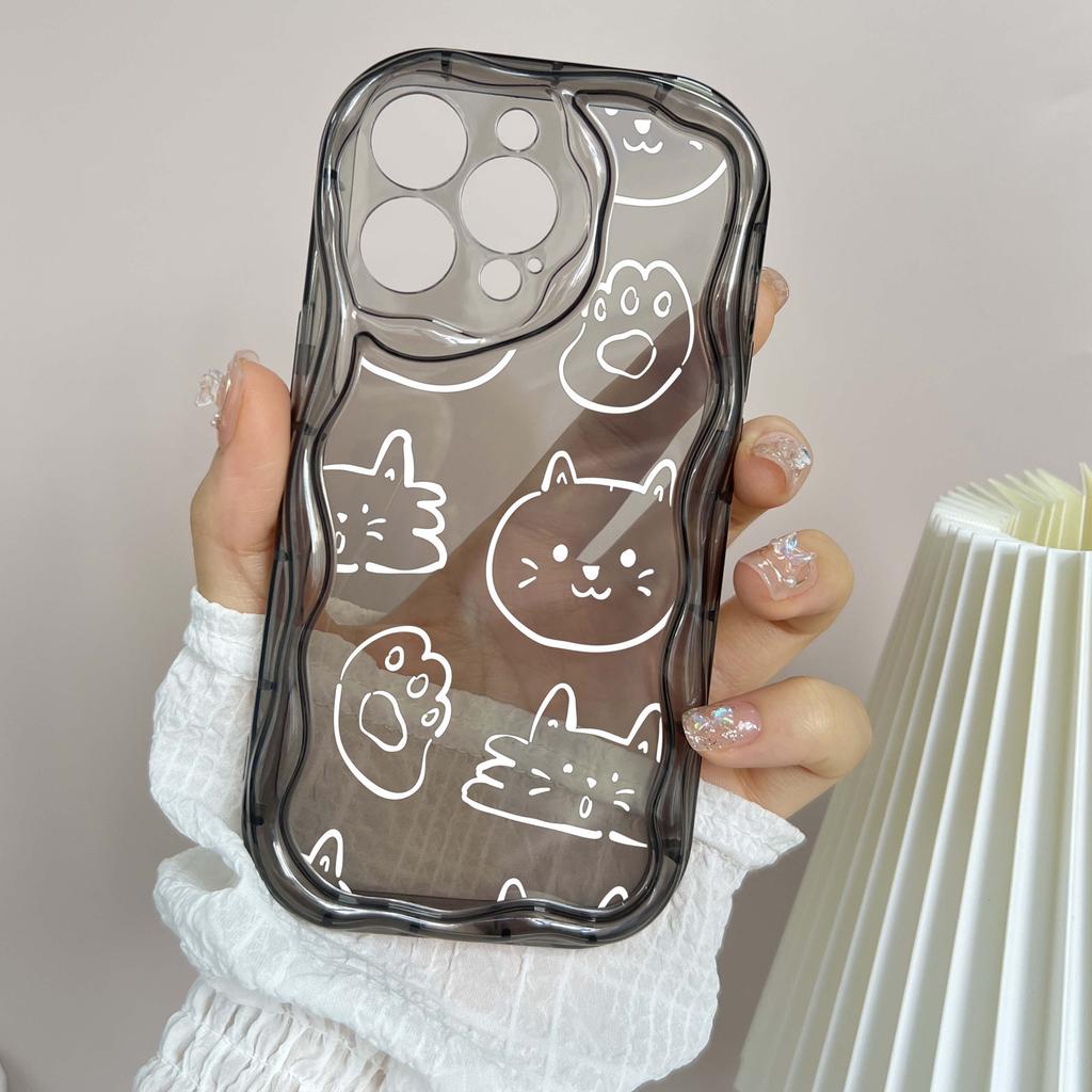LZ12 Cat Cute Cartoon Clear Soft Wave Phone Cases for iPhone 15 13 Pro Max 12 Mini 14 8 Plus XS Max XR 6 Protection Back Cover
