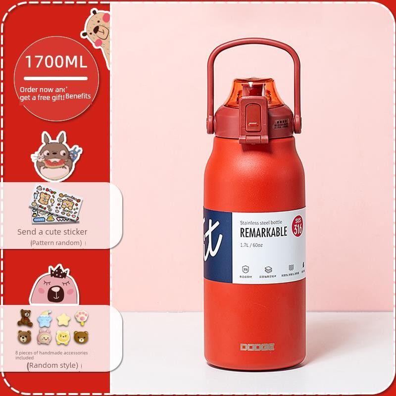 German-Style Large-Capacity Thermos Cup for Women, High Aesthetic Value, 316 Stainless Steel Straw Water Bottle, Large Capacity for Men and Women