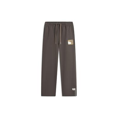 Li Ning X Mister Cartoon Collaboration Badfive Label Straight Leg Fleece Warm Loose Knit Sports Pants Men Bottoms Slate-Brown AKLTE45-1
