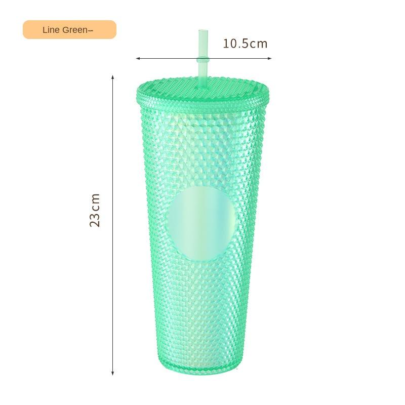 1PC 710ML Straw Cup with Lid Studded Finish Double Wall Coffee Mugs Plastic Studded Durian Tumblers Cold Bling Cup Customized