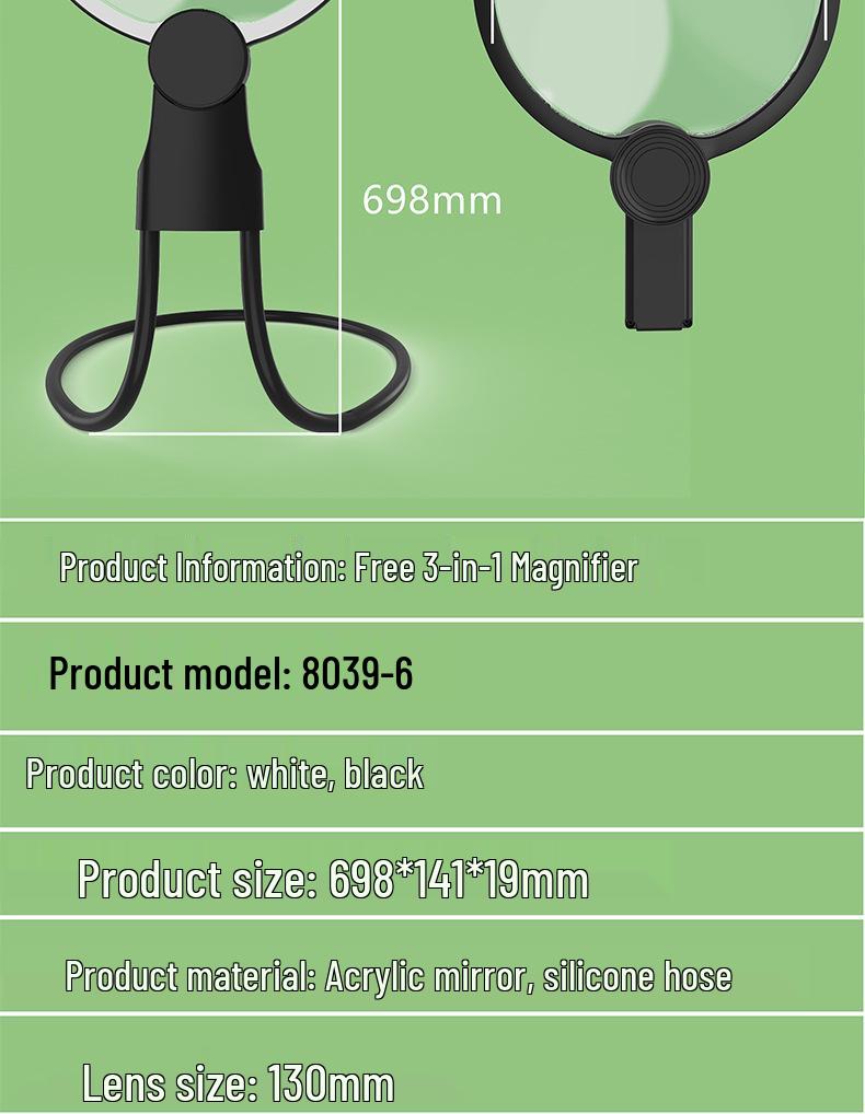 Sank 8039-6 Neck-Hanging Rechargeable LED Magnifier with 24 Lights, 130mm HD Lens, Round Frame Reading Stand