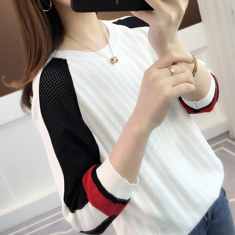 Hollow Sweater Hollow Knitted Thin Ice Silk Bottoming Shirt Women's Loose Four Seasons Long-sleeved Top