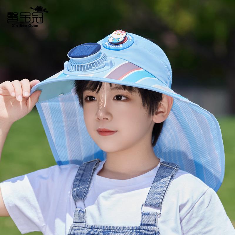 Children's sun protection hat summer boys and girls outdoor outing visor shawl big eaves with fan empty top bucket hat