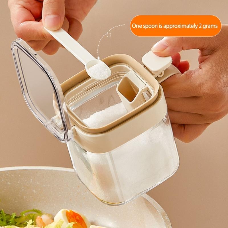 Clear Kitchen Spices Jars With Removable Spoon Compartment Food Storage Container For Pantries Organization