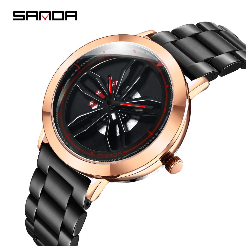 Sanda Men's Trendy Waterproof Quartz Watch with Cool Wheel Design