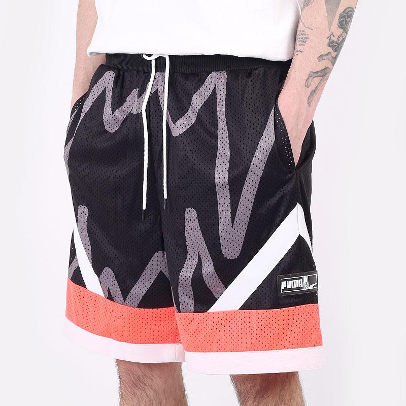 Puma Mesh Basketball Drawstring Shorts with Lettering Detail Men Bottoms Black 530508-01