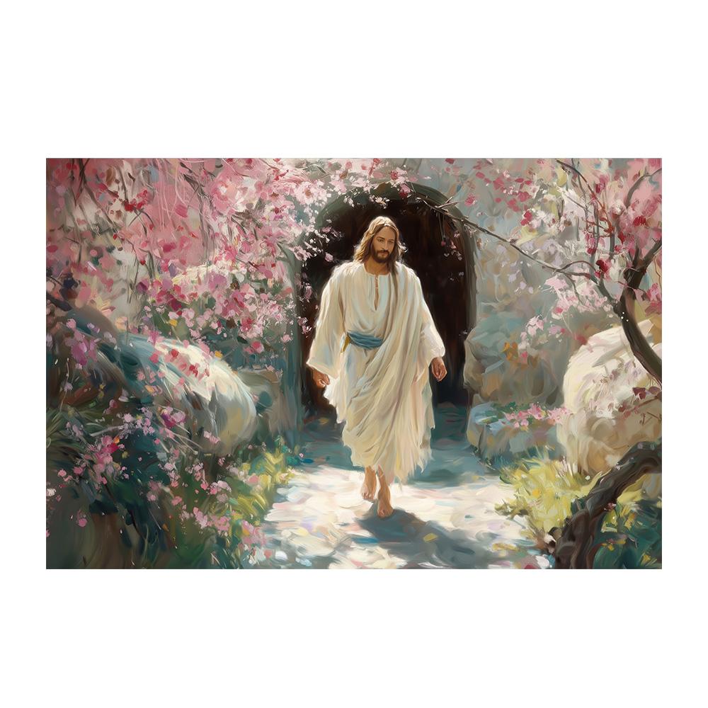 Постер  Воскресший Иисус Христос   Он Воскрес  Искусство Иисус Живой Иисус Христос Винтажный Стиль Печать на Холсте Домашний Декор Настенное Искусство Картины для Гостиной 20x30cm