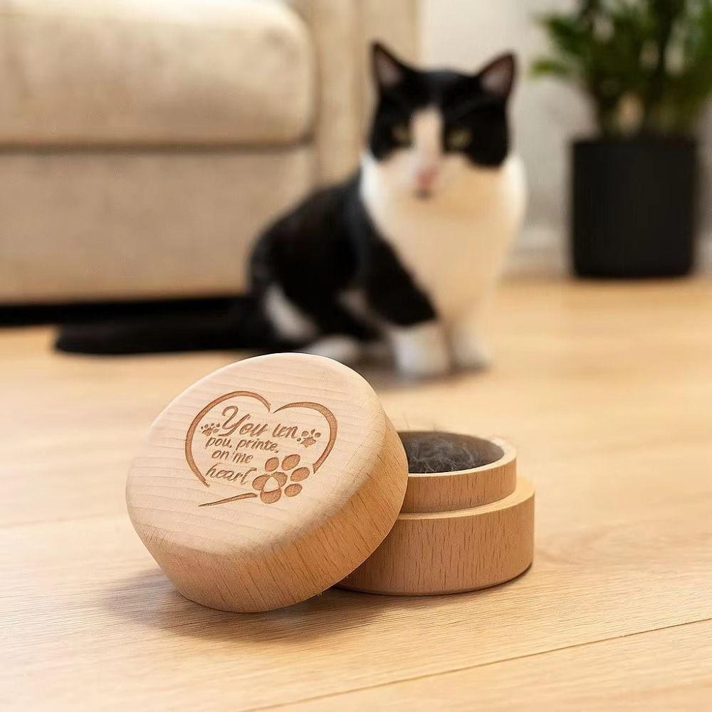 Portable Wooden Pet Hair Keepsake Box Custom Design Paw Print Pet Hair Memorial Box Small Size Pet Ashes Container Hair Storage