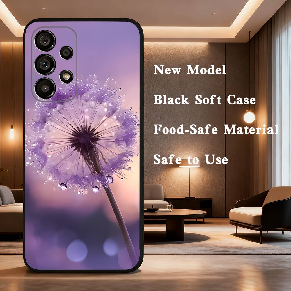 Dandelion Art Case For Samsung Galaxy A73,72,41,J7,22,Note,31,8,9,52,71,53,32,Soft Black Silicone Cover