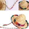 Carnival Hat, Mini Mexican Straw Hat, Natural Colorful Braided Edge Hat, Breathable Festive Party