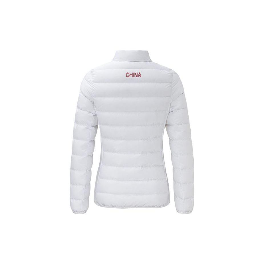 Anta Champion Fitness Training Series Solid Color Logo Print National Emblem Zipper Stand Collar Down Jacket Women Outerwear White 162240910-1