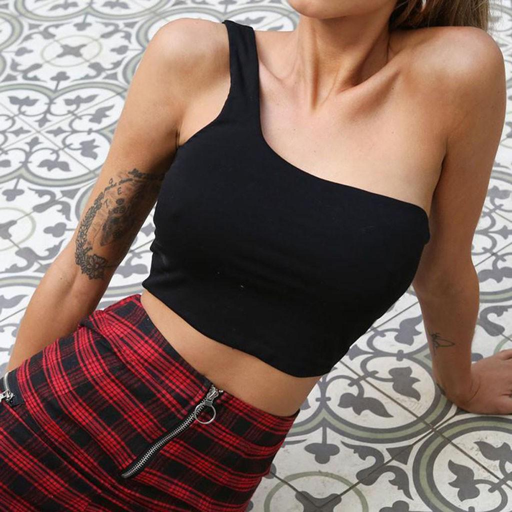 Mujer Señora Hombro Único Sexy Deportivo Sujetador Delgado Camiseta Tanque Chaleco