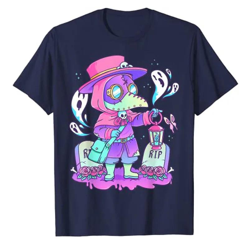 Pastel Goth Niedlich Gruselig Pestdoktor Kawaii Menhera Wicca T-Shirt Anime Ästhetische Kleidung Harajuku Gothic Stil Grunge T-Shirt Top