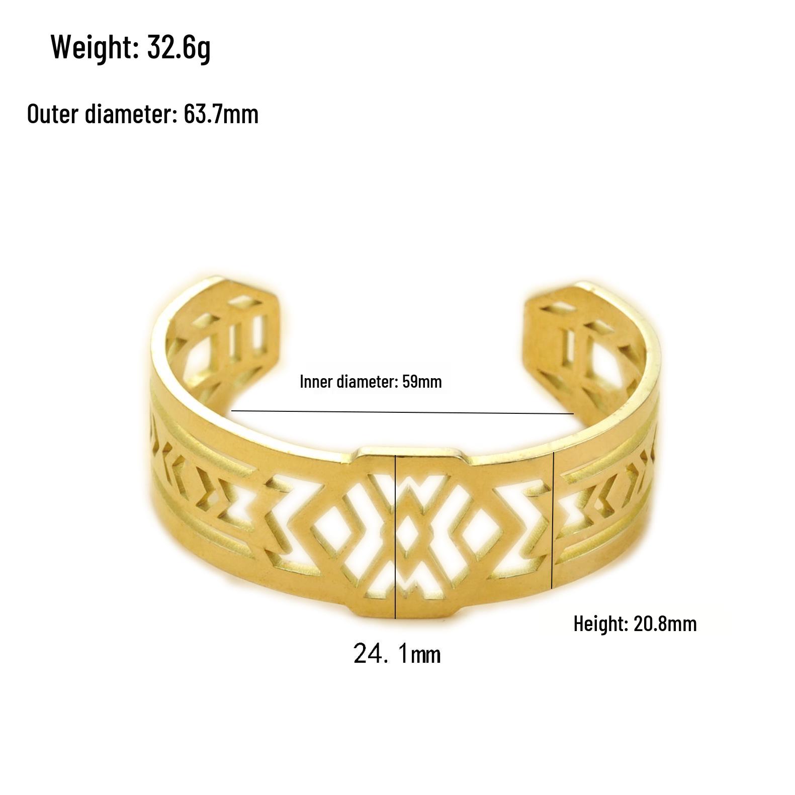 Vintage European-American Brass Bracelet: Hollow Diamond Design, Wide Band, Half-Open