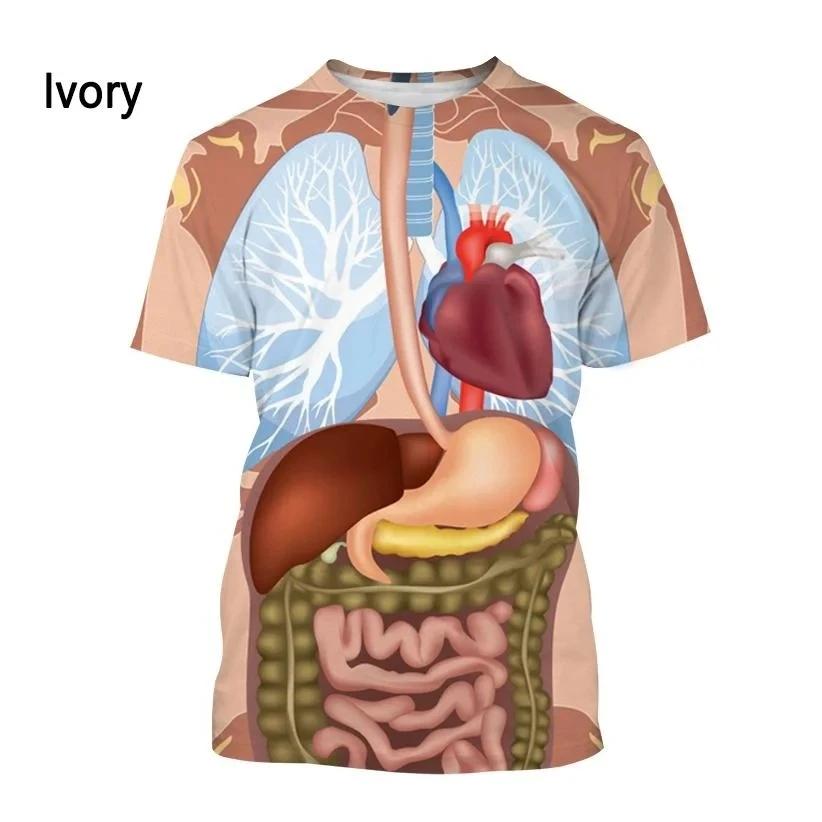 Moda Nuovo Stampa di Organi Umani e Ossa T-shirt da Uomo Casual Maniche Corte Girocollo Harajuku Grande Confortevole
