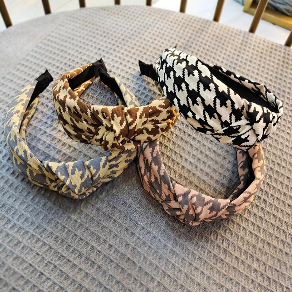 PROLY Neues Klassisches Hahnentritt-Stirnband Weicher Knoten in der Mitte Haarband Winter Warm Turban Kopfbedeckung Erwachsene Haaraccessoires