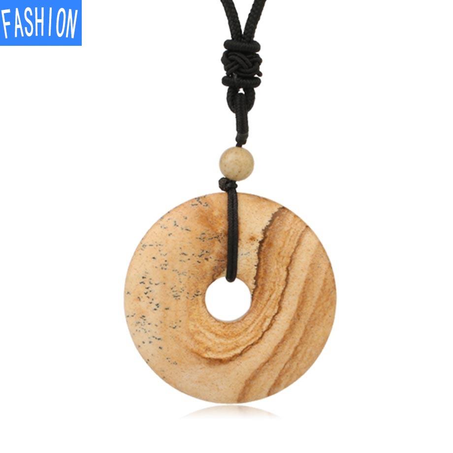 Creative European And American Natural Stone Nostalgic Concentric Ring Safety Clasp Pink Crystal Sweater Necklace