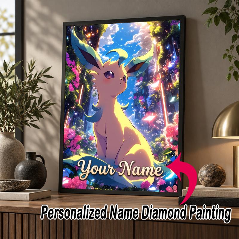 Personalized Leafeon Diamond Art Custom Name 5D Diamond Painting Full Drill DIY Craft