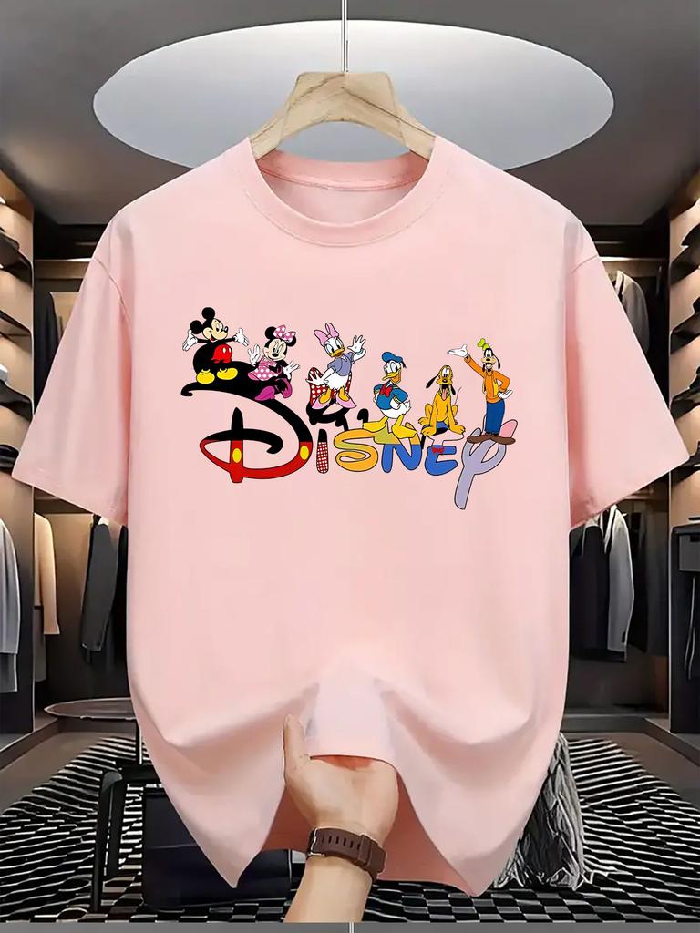 Disney Mickey Minnie Goofy Graphic TShirt Women Men Casual O Neck Short Sleeve Cotton Tops Soft Cotton Cartoon Print Tees