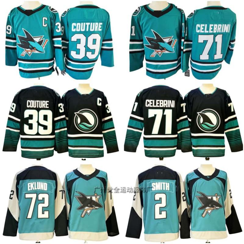 Mens Retro Embroidered Ice Hockey Jersey Team Shark 39 Practice Uniform Cotton Blend Sportswear