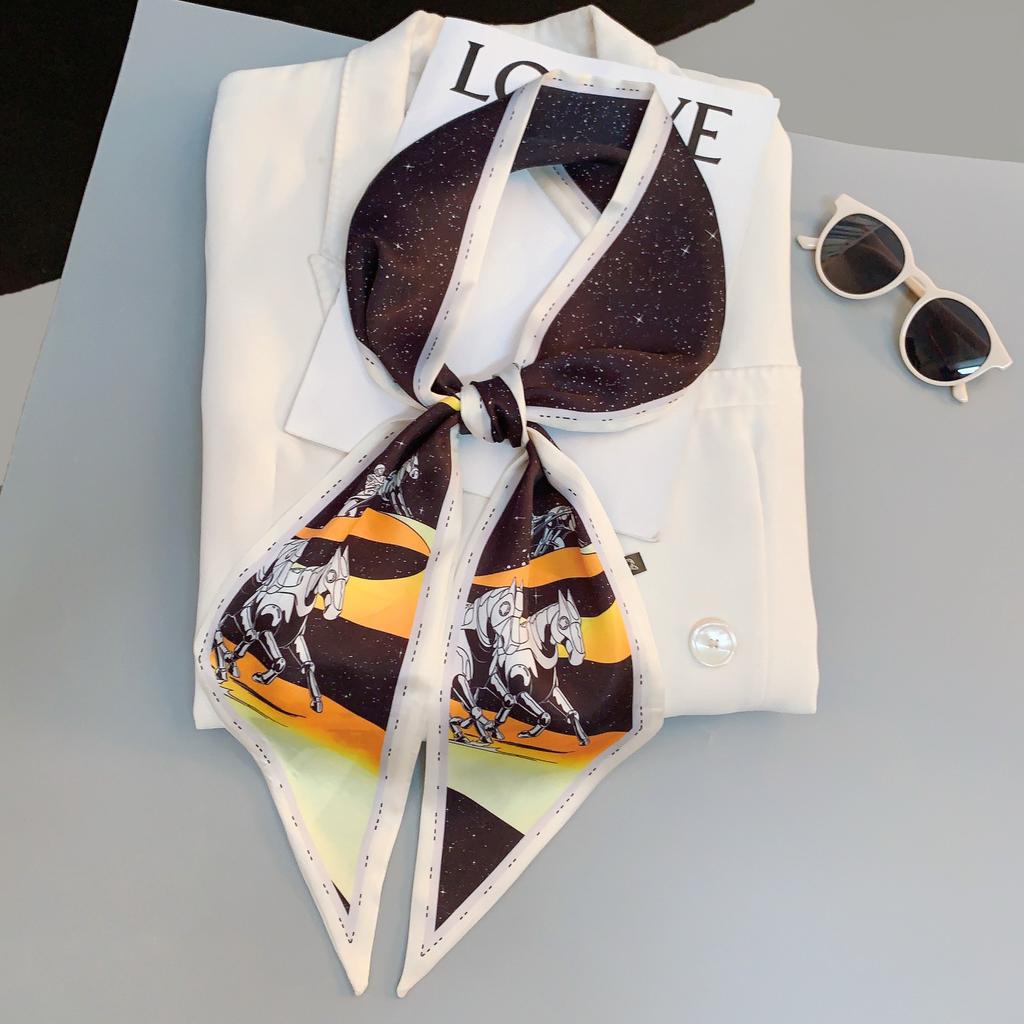 Luxus Design Pferde Muster Seiden Schal Stirnband Halstuch Foulard Weibliche Haarschals Nackenbinde Dünne Schals Weiches Satin Dame