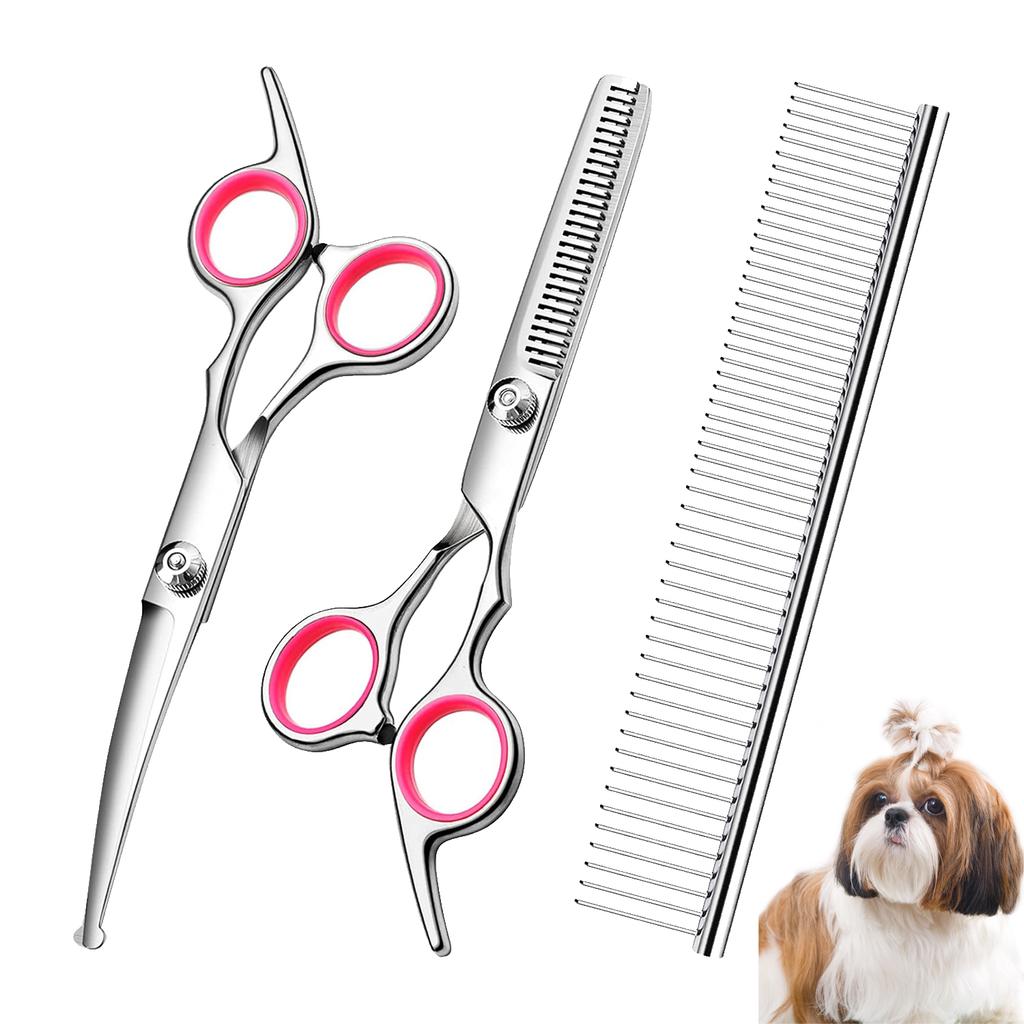 3KS Profesionální sada nůžek na stříhání psů Bezpečnostní sada strojků s kulatou hlavou Pro stříhání a zastřihování kočičí a psí srsti Pet Zakřivené nůžky