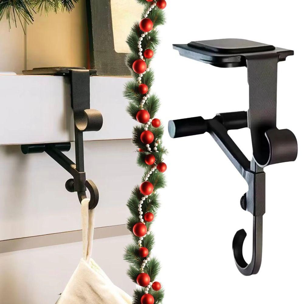 Adjustable 2-In-1 Mantel Hook Space Saving Fireplace Hanger Christmas Stocking Holder Front Door
