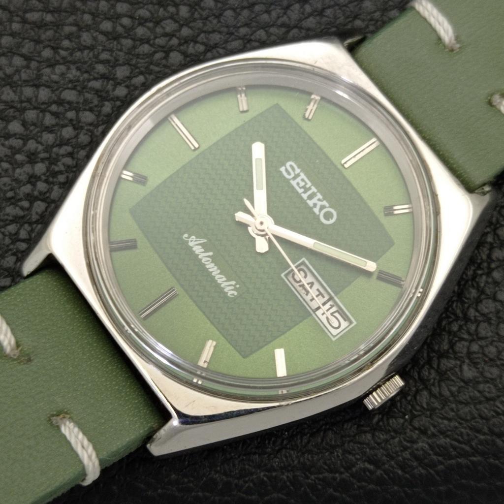 AUTOMATIC 6309A VINTAGE SEIKO JAPAN MENS GREEN COLOR DIAL WATCH A701559-5 R206b-a701559